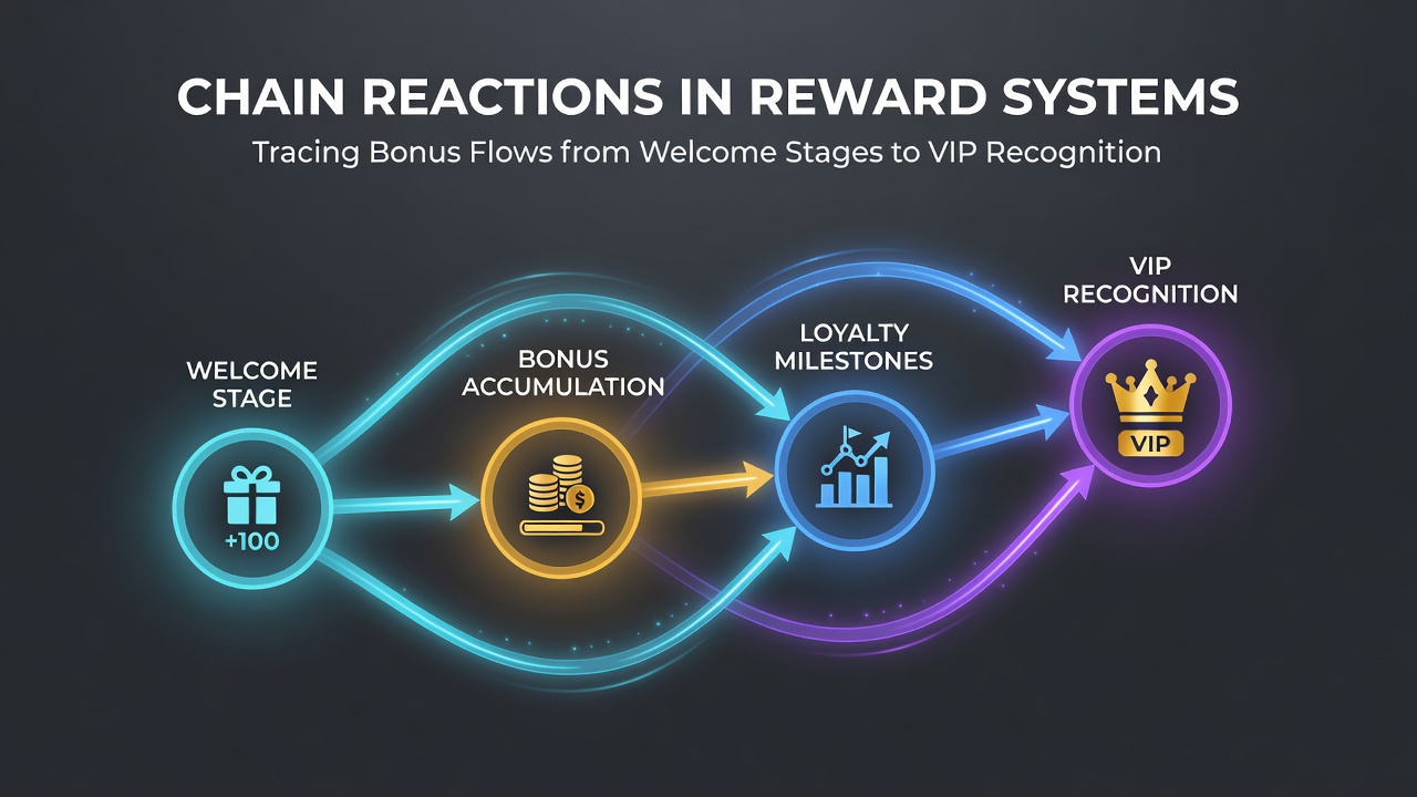 Diagram showing the progression of bonus stages from welcome offers through intermediate rewards to VIP status in betting platforms