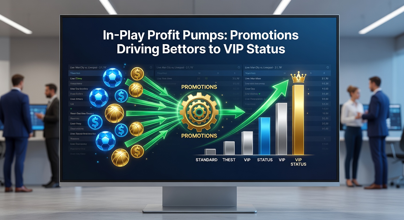 Graph illustrating bettor progression from in-play promotions to VIP tier unlocks, with rising lines for volume and perks