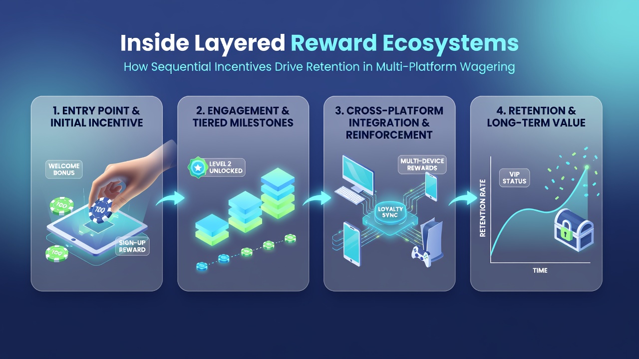 Flowchart showing how sequential incentives transfer between sportsbook, casino, and VIP layers in wagering ecosystems