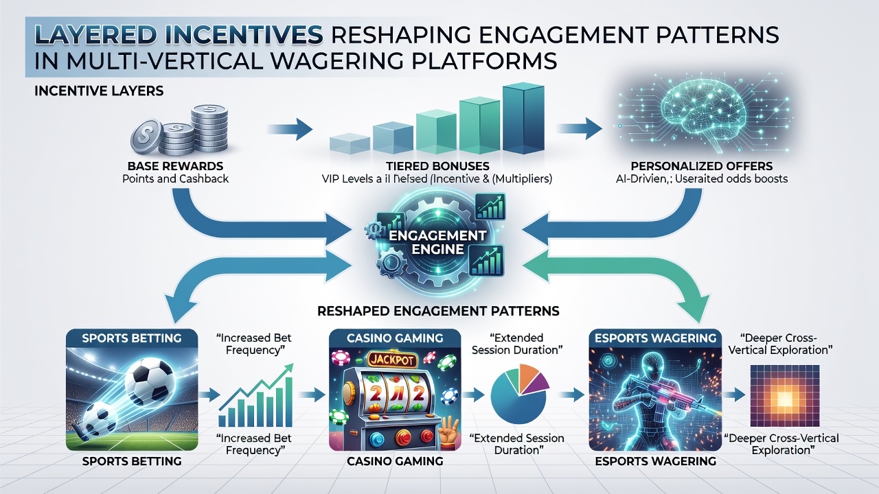 Graph depicting user engagement growth across different wagering verticals due to layered rewards
