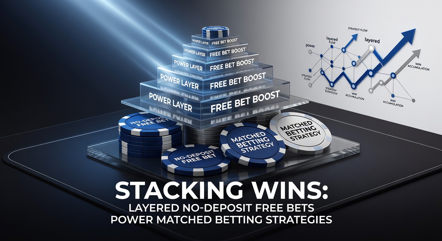 Graphic showing layered betting chips stacked high with free bet icons overlayed, illustrating profit accumulation in matched betting