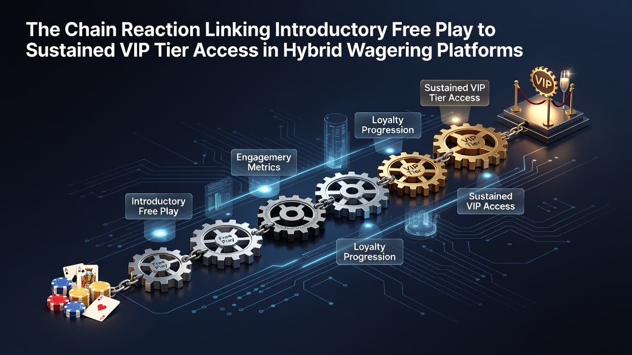 Illustration showing the progression from free play bonuses to VIP tier access in hybrid wagering platforms