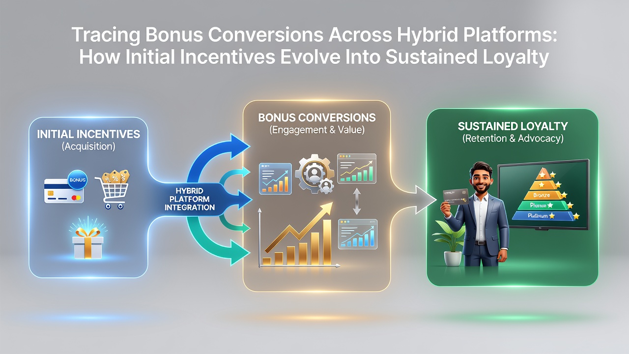 Flow diagram illustrating how welcome bonuses transform into sustained loyalty advantages on hybrid sites