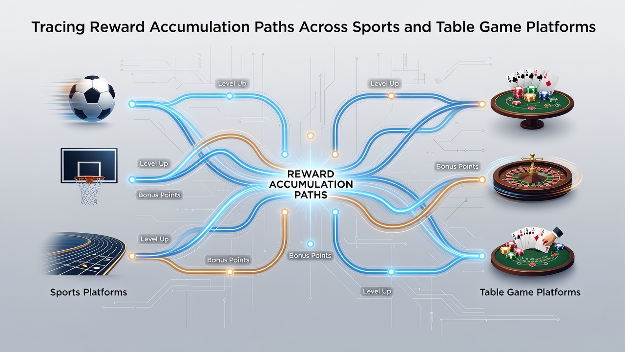 Diagram showing reward paths linking sports betting platforms to table game interfaces