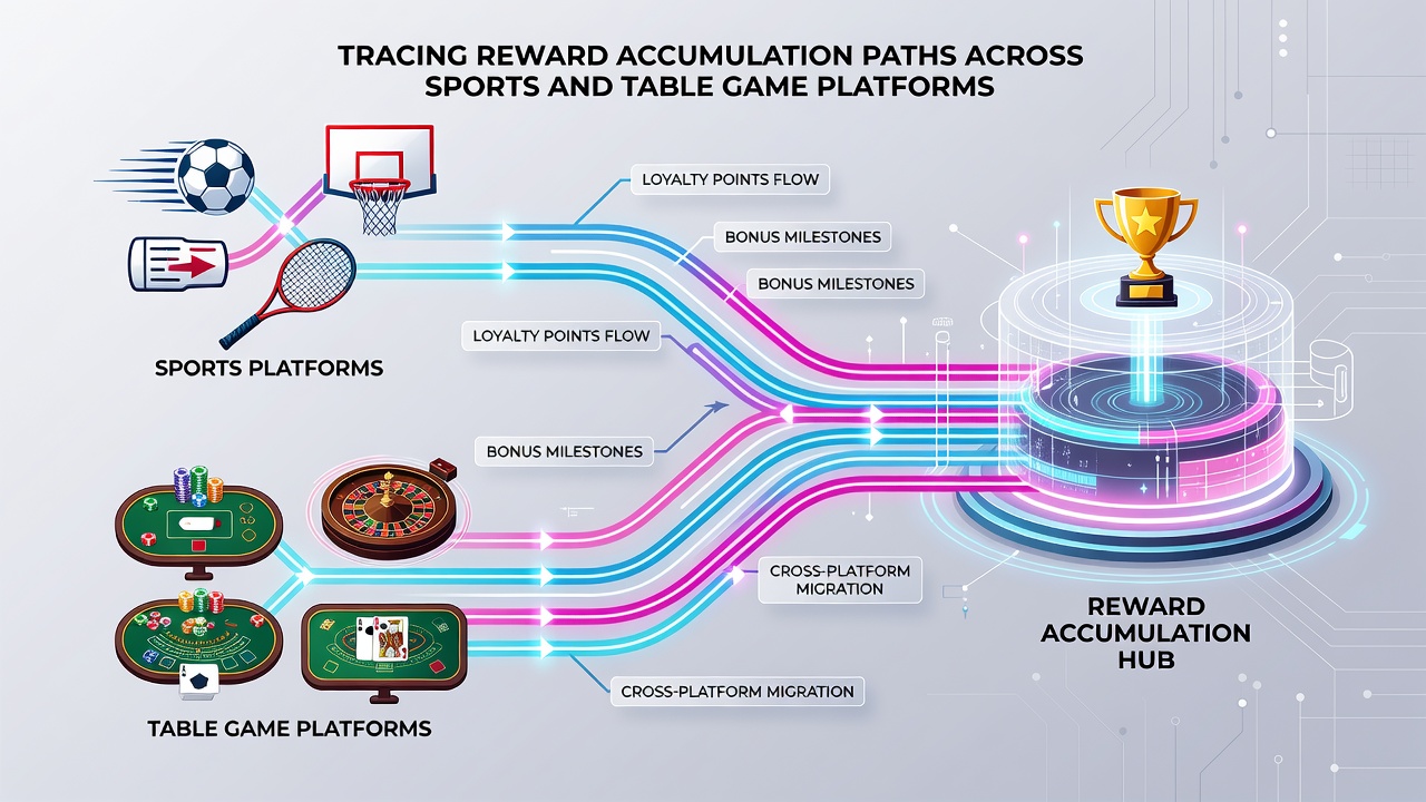 Infographic illustrating tier progression and point conversion between sports and table game sections